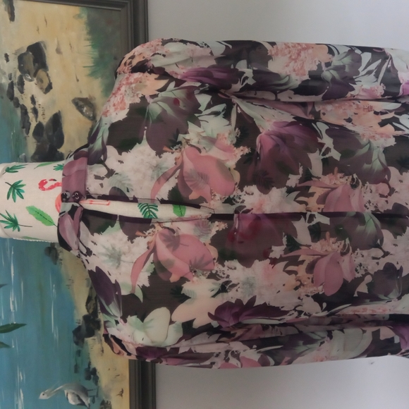 Portmans floral long sleeve sheer blouse (sz 6) keyhole detail - Picture 4 of 9